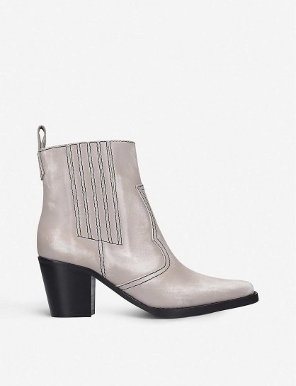 GANNI Western croc-embossed leather heeled ankle boots in pale-pink