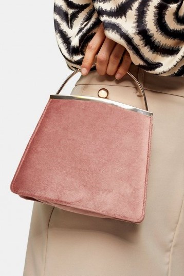 Topshop GARLAND Nude Velvet Frame Bag | pink vintage style handbag - flipped