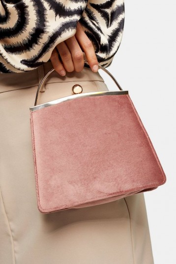 Topshop GARLAND Nude Velvet Frame Bag | pink vintage style handbag