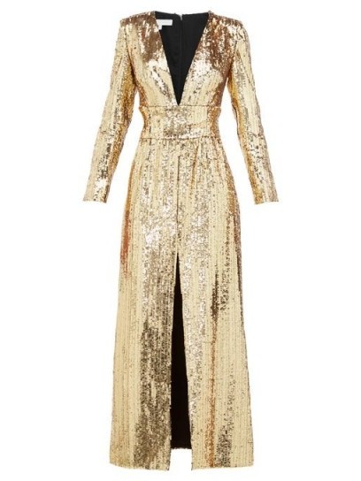 BORGO DE NOR Gisele V-neck sequinned maxi dress in gold / event glamour / glamorous gowns - flipped