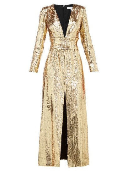 BORGO DE NOR Gisele V-neck sequinned maxi dress in gold / event glamour / glamorous gowns