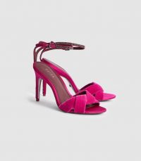 Reiss HAYDEN VELVET CROSS FRONT SANDALS PINK – bright embellished party heels