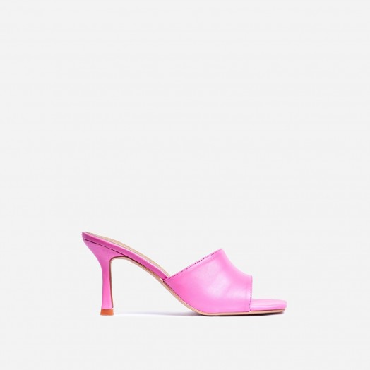 EGO Hilton Square Peep Toe Kitten Heel Mule In Pink Faux Leather – girly mules