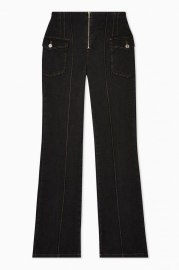 Topshop IDOL Washed Black Flare Jeans | high waisted front seamed flares - flipped
