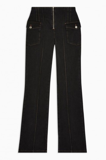 Topshop IDOL Washed Black Flare Jeans | high waisted front seamed flares