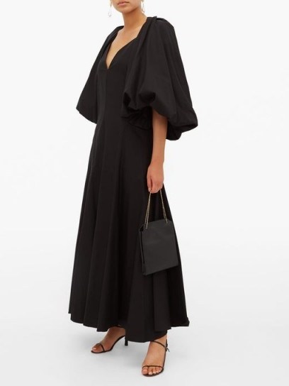KHAITE Joanne balloon-sleeve cotton maxi dress in black ~ open back evening dresses - flipped