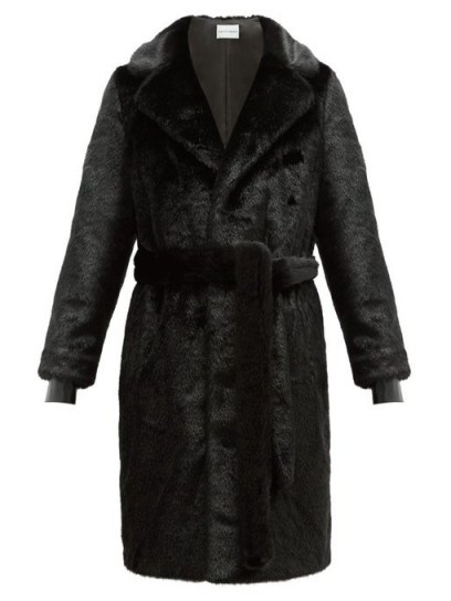 STAND STUDIO Juliet waist-tie faux-fur coat in black - flipped