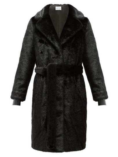 STAND STUDIO Juliet waist-tie faux-fur coat in black