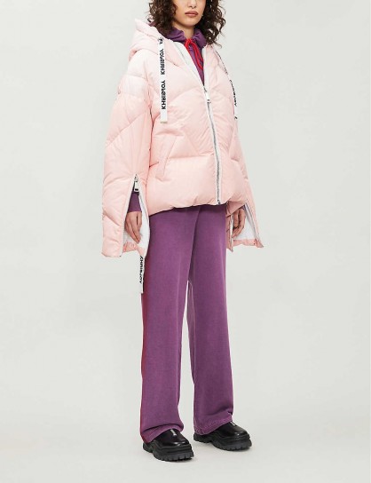 KHRISJOY Khris funnel-neck shell-down jacket in light-pink ~ oversized puffer jackets