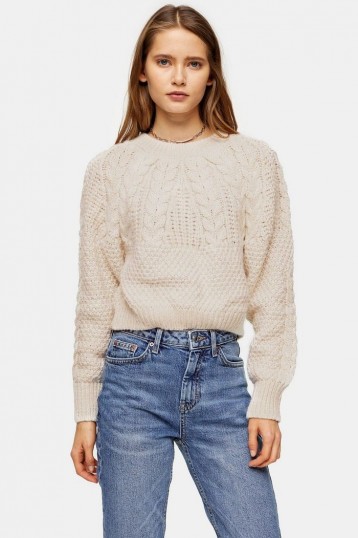 Topshop Knitted Cable Crop Jumper in Oatmeal | neutral knitwear