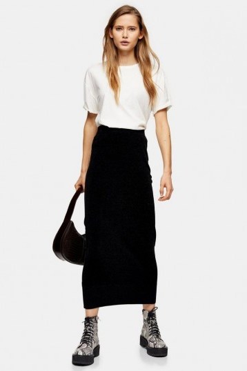Topshop Knitted Chenille Midi Skirt in black | trending knitwear - flipped