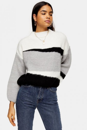 Topshop Knitted Colour Block Cropped Jumper | cool turtle neck sweater