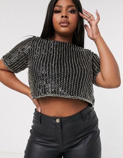 Lace & Beads Plus embellished crop top in black and gold | glitzy party ...