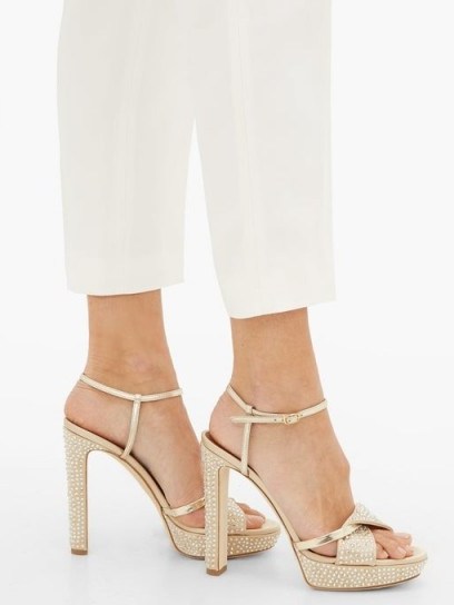 MALONE SOULIERS Lauren gold crystal-embellished satin platform sandals – glamorous evening heels - flipped