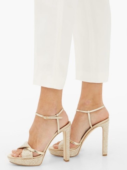 MALONE SOULIERS Lauren gold crystal-embellished satin platform sandals – glamorous evening heels