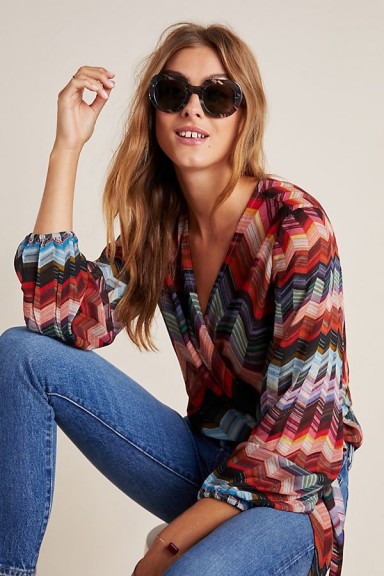 Conditions Apply Laurie Chevron Wrap Blouse Red Motif
