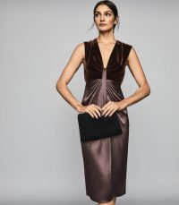 Reiss LIVVY PLUNGE NECKLINE MIDI DRESS BERRY – luxury style evening dresses – cocktail hour