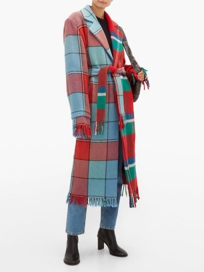 RAVE REVIEW Lola single-breasted upcycled-blanket wool coat in red / checked winter coats - flipped