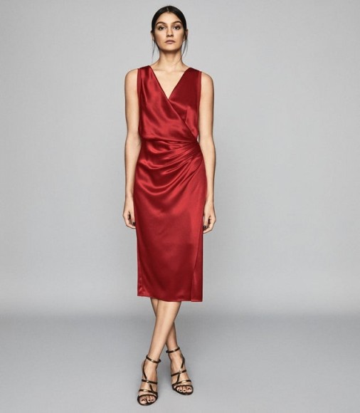 REISS LUCINE WRAP FRONT COCKTAIL DRESS RED