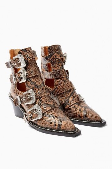 TOPSHOP MAGIC Leather Snake Buckle Western Boots / multi buckled boot - flipped