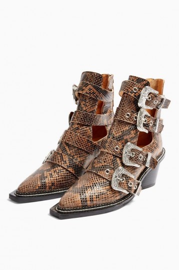 TOPSHOP MAGIC Leather Snake Buckle Western Boots / multi buckled boot