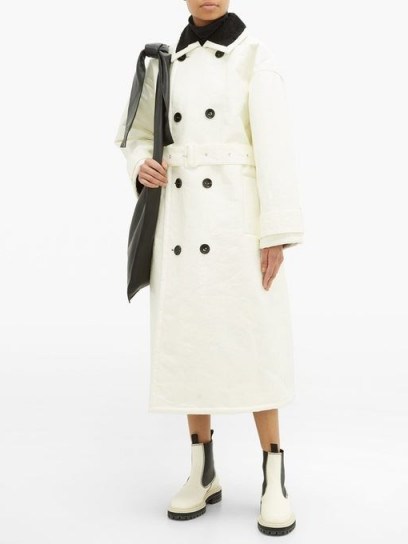 STAND STUDIO Marissa coated-canvas faux-fur lined trench coat in white / chic winter coats - flipped