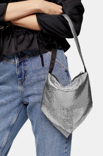 TOPSHOP MILLIE Mesh Shoulder Bag / small silver handbag