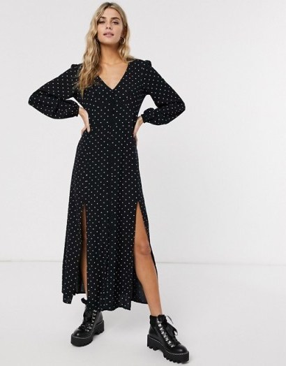 Miss Selfridge maxi tea dress in polka dot in black - flipped