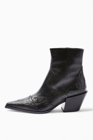 TOPSHOP MISSOURI Leather Western Boots Black – Cuban heels - flipped