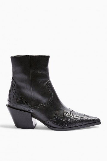 TOPSHOP MISSOURI Leather Western Boots Black – Cuban heels