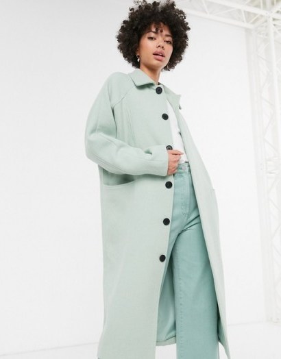 Monki oversized midi tailored coat in sage green | longline coats - flipped