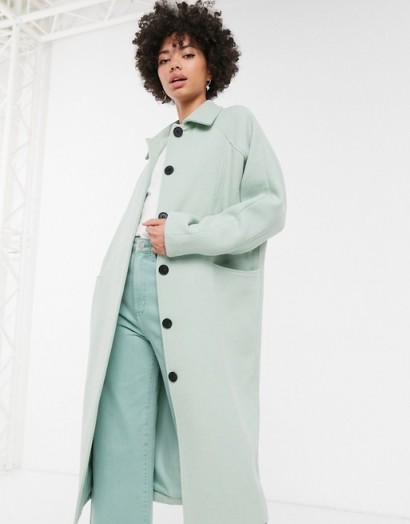 Monki oversized midi tailored coat in sage green | longline coats