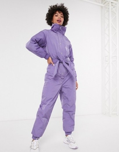 Monki padded overall in purple | cosy funnel neck jumpsuits - flipped