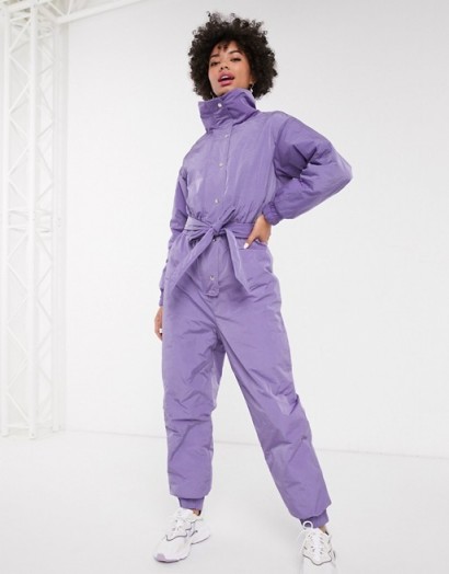 Monki padded overall in purple | cosy funnel neck jumpsuits