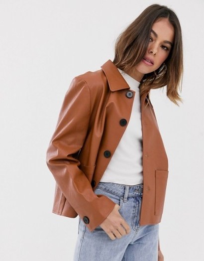 Moon River faux leather cropped jacket brick - flipped