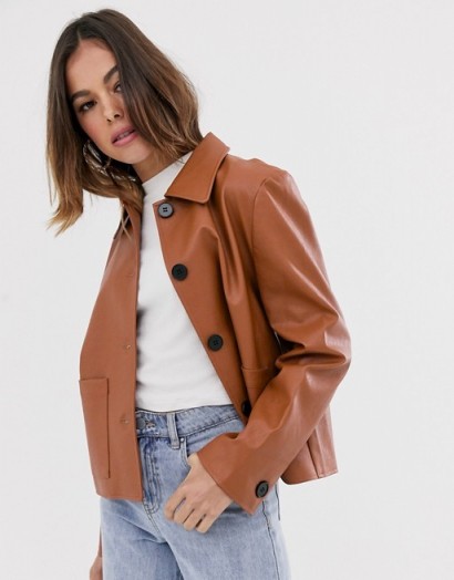 Moon River faux leather cropped jacket brick