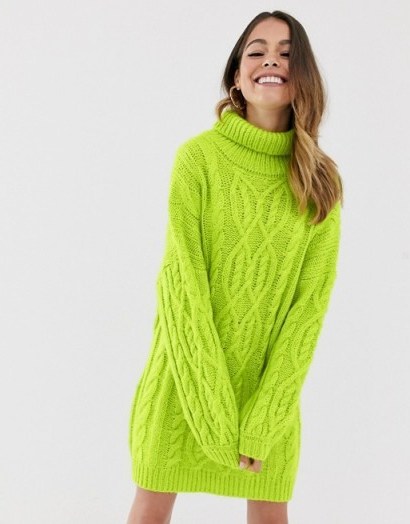 Moon River lime cable knit jumper dress in lime green | bright sweater dresses - flipped