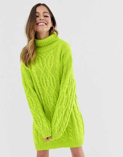 Moon River lime cable knit jumper dress in lime green | bright sweater dresses