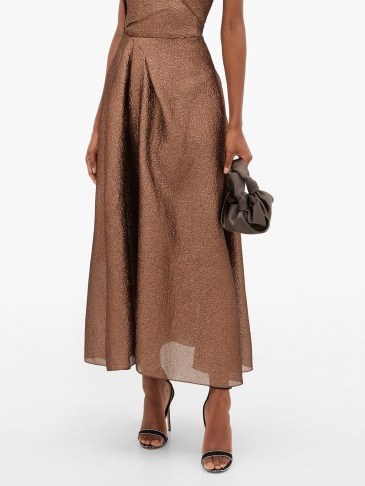 ROLAND MOURET Mulligan lamé-cloqué skirt in copper - flipped