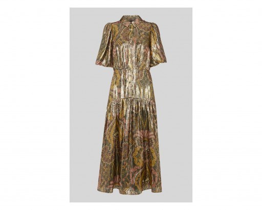 WHISTLES Paisley Silk Mix Dress ~ metallic dresses - flipped