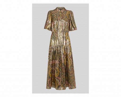 WHISTLES Paisley Silk Mix Dress ~ metallic dresses