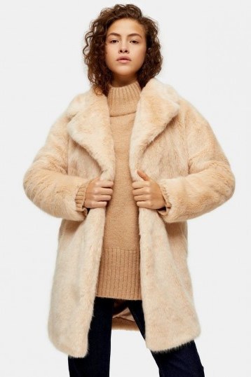 Topshop Nude Luxe Faux Fur Coat | fluffy winter coats - flipped