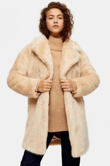 Topshop Nude Luxe Faux Fur Coat | fluffy winter coats