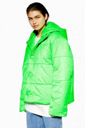 Topshop Boutique Nylon Padded Puffer Jacket in Fluro Green | bright jackets - flipped