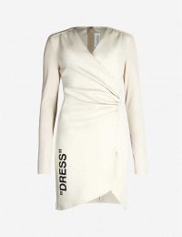 OFF-WHITE C/O VIRGIL ABLOH Fitted V-neck side-split mini dress in beige/black
