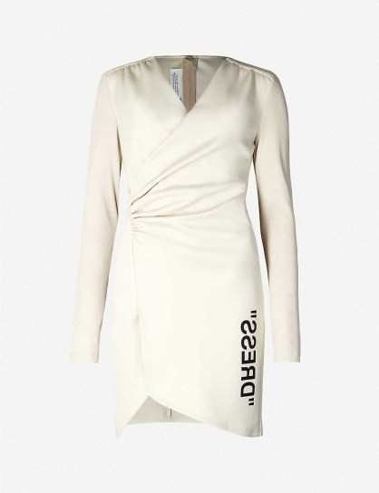 OFF-WHITE C/O VIRGIL ABLOH Fitted V-neck side-split mini dress in beige/black - flipped