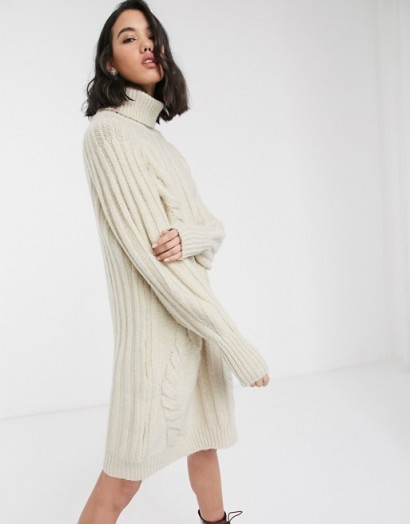 Only jumper dress with roll neck and cable detail in cream | neutral sweater dresses