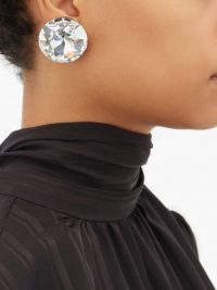 SAINT LAURENT Oversized white crystal clip earrings ~ glamorous evening accessory