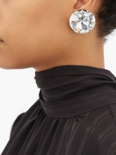 SAINT LAURENT Oversized white crystal clip earrings ~ glamorous evening accessory - flipped