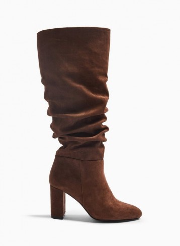 MISS SELFRIDGE OXFORD Brown Ruched Knee High Boots – slouchy winter boot